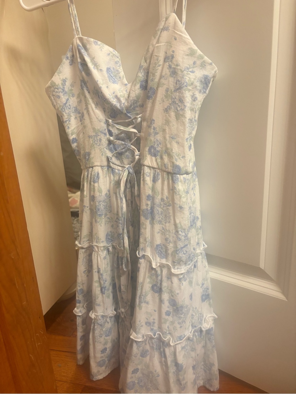 Altar'd State White Floral Sundress with Light Blue Print